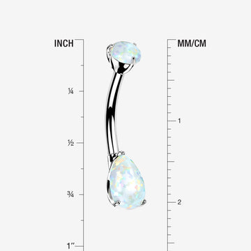 Detail View 1 of 14 Karat White Gold Dainty Fire Opal Teardrop Sparkle Belly Button Ring-White Opal